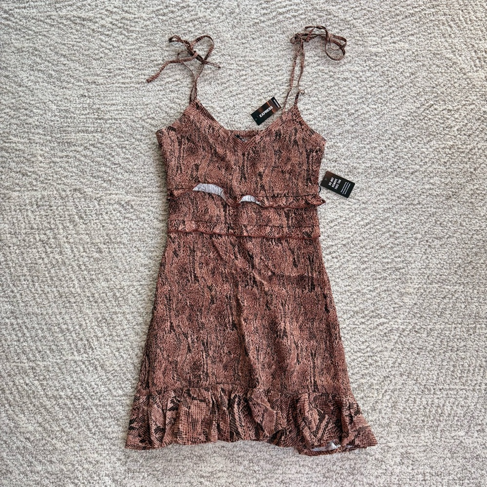 EXPRESS Animal Print Smocked Ruffle Dress